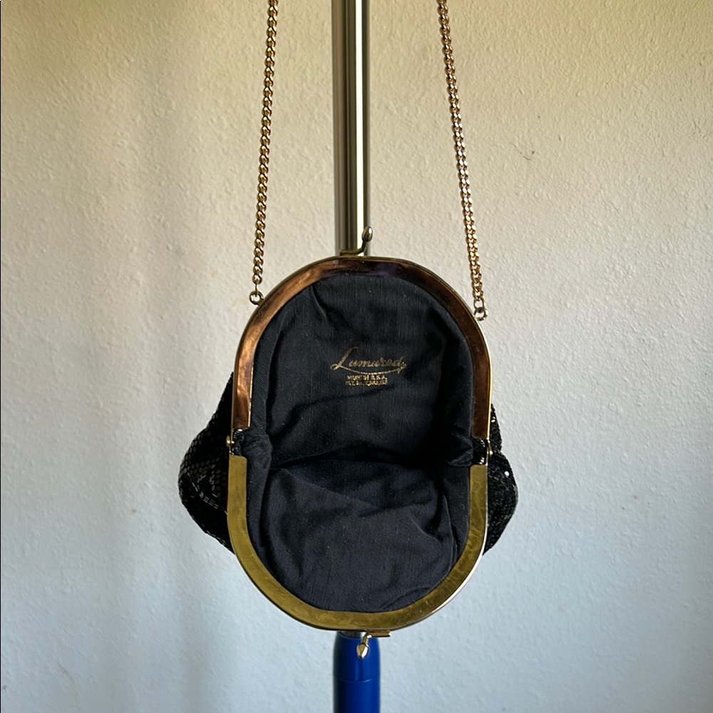 Black Evening Bag with Gold Chain